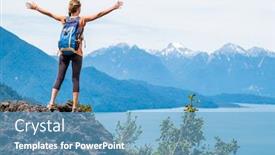  Presentation with rock - Amazing slides having young-woman-hiker-stands backdrop and a teal colored foreground