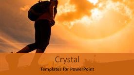  Presentation with mountain snow - PPT theme with young-woman-hiker-walks background and a gold colored foreground