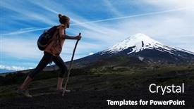 Presentation with chile - Amazing PPT layouts having young-woman-hiker-walks backdrop and a black colored foreground