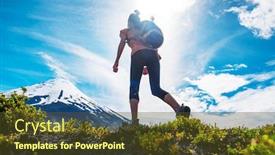  Presentation with chilean - Presentation theme having young-woman-hiker-walks background and a tawny brown colored foreground