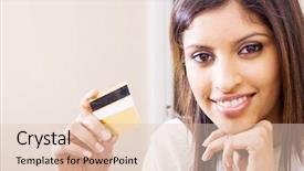  Presentation with banking bank vault door - Theme consisting of young woman holding a bank background and a lemonade colored foreground