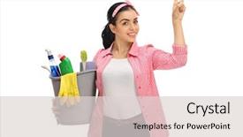  Presentation with holding bucket while water droplet - Audience pleasing presentation theme consisting of young woman holding a bucket backdrop and a light gray colored foreground