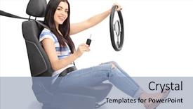  Presentation with car key - Slide deck having young woman holding a car background and a light blue colored foreground
