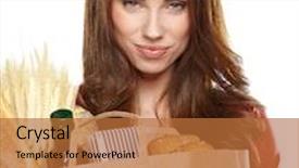  Presentation with grocery bag - Amazing PPT theme having young woman holding a grocery bag full of bread backdrop and a red colored foreground