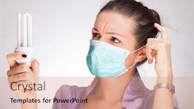  Presentation with light bulb - Amazing PPT theme having young-woman-holding-a-light backdrop and a coral colored foreground