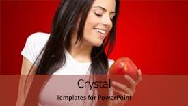  Presentation with mango - Presentation consisting of young woman holding a mango on red background background and a tawny brown colored foreground