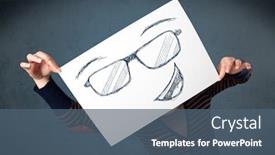  Presentation with paper - Slides consisting of young woman holding a paper with a smiley face on it in front of her head background and a ocean colored foreground