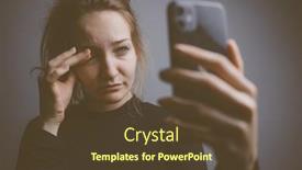  Presentation with light blue - Colorful theme enhanced with young-woman-holding-a-phone backdrop and a tawny brown colored foreground