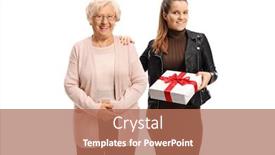  Presentation with older woman - Slides featuring young-woman-holding-a-present background and a coral colored foreground