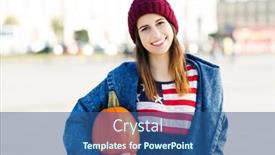  Presentation with young business woman smile show - Amazing slide deck having young-woman-holding-a-pumpkin backdrop and a ocean colored foreground