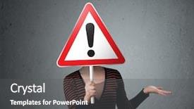  Presentation with triangle - Presentation theme with young woman holding a red traffic triangle warning sign in front of her head background and a dark gray colored foreground