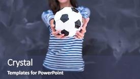  Presentation with chalk board - Slide deck with young woman holding a soccer background and a  colored foreground