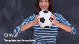  Presentation with sports management coach drawing soccer - Beautiful theme featuring young woman holding a soccer backdrop and a  colored foreground