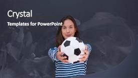  Presentation with sports management coach drawing soccer - Audience pleasing slide deck consisting of young woman holding a soccer backdrop and a  colored foreground