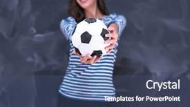  Presentation with sports management coach drawing soccer - PPT theme enhanced with young woman holding a soccer background and a  colored foreground