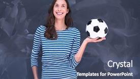  Presentation with chalk board - Audience pleasing PPT theme consisting of young woman holding a soccer backdrop and a  colored foreground