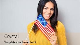  Presentation with american flag - Amazing presentation having young woman holding american flag backdrop and a yellow colored foreground