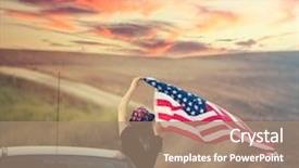  Presentation with independence - Colorful slide set enhanced with young woman holding american usa backdrop and a coral colored foreground