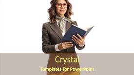  Presentation with open book - Slides having young-woman-holding-an-open background and a tawny brown colored foreground