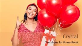  Presentation with balloons - Theme having young-woman-holding-balloons background and a coral colored foreground