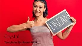  Presentation with dream - Presentation design with young-woman-holding-blackboard background and a crimson colored foreground