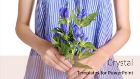  Presentation with gentian - Slide set featuring young-woman-holding-blue-gentian background and a coral colored foreground