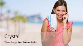  Presentation with beach - Amazing slides having young woman holding boarding pass backdrop and a lemonade colored foreground