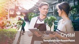  Presentation with cheerful - Amazing slide set having retail seller - cheerful male gardener using tablet backdrop and a coral colored foreground