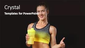  Presentation with protein shake - Theme enhanced with young woman holding bottle with protein shake on black background background and a wine colored foreground