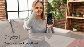  Presentation with cracked - Presentation featuring young-woman-holding-broken-smartphone background and a light gray colored foreground