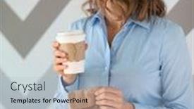  Presentation with brown paper bag - Theme having young-woman-holding-brown-paper background and a light blue colored foreground