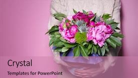  Presentation with flower woman - Slides having young woman holding bucket background and a coral colored foreground