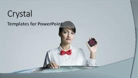  Presentation with recycle - Cool new presentation with young woman holding card with recycle symbol backdrop and a light gray colored foreground