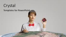  Presentation with recycle - Audience pleasing presentation theme consisting of young woman holding card with recycle symbol backdrop and a light gray colored foreground