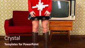  Presentation with vintage christmas - Beautiful PPT theme featuring young-woman-holding-christmas-gift backdrop and a wine colored foreground