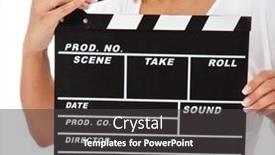  Presentation with holding hands old young - Slide deck with young-woman-holding-clapperboard and a  colored foreground