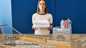  Presentation with clean - Theme featuring young-woman-holding-clean-laundry background and a coral colored foreground
