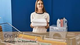  Presentation with clean - PPT theme with young-woman-holding-clean-laundry background and a coral colored foreground