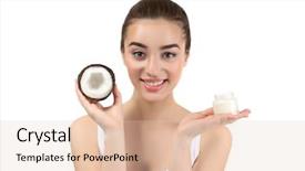  Presentation with coconut oil - Slides having young woman holding coconut oil background and a lemonade colored foreground
