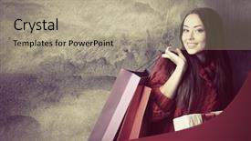  Presentation with concrete wall grunge concrete - Presentation featuring young woman holding colored shopping background and a mint green colored foreground