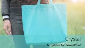  Presentation with eco bag - Slide set featuring young-woman-holding-emerald-green background and a seafoam green colored foreground