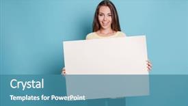  Presentation with empty - PPT theme featuring young woman holding empty blank background and a teal colored foreground