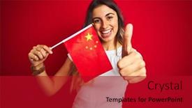  Presentation with china flag - Slides consisting of young-woman-holding-flag background and a crimson colored foreground