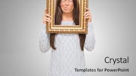  Presentation with fancy - Colorful slides enhanced with young woman holding frame backdrop and a  colored foreground