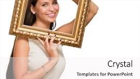  Presentation with fancy - Slide set featuring young woman holding frame background and a white colored foreground