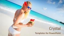  Presentation with coconut - Beautiful presentation theme featuring young woman holding fresh cold backdrop and a lemonade colored foreground