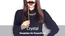  Presentation with girl model - Colorful presentation theme enhanced with young woman holding funny mustache backdrop and a tawny brown colored foreground