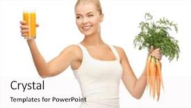 Presentation with carrots - Beautiful PPT layouts featuring young woman holding glass of juice and carrots backdrop and a sky blue colored foreground