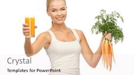  Presentation with carrots - Colorful slide set enhanced with young woman holding glass of juice and carrots backdrop and a sky blue colored foreground