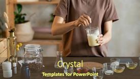  Presentation with making soap - PPT theme featuring young-woman-holding-glassware background and a tawny brown colored foreground